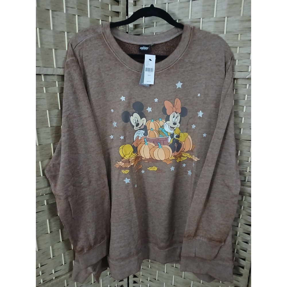 NWT Lane Bryant Disney Mickey And Minnie Autumn Pullover Top Brown Sz 22/24